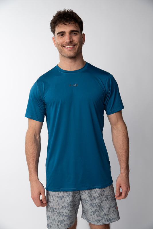 Polera cuello redondo básico Hombre - Azul Petroleo