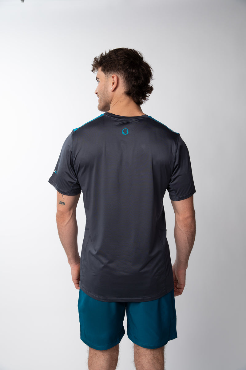 Polera deportiva cortes Hombre - Charcoal/Ligth Blue