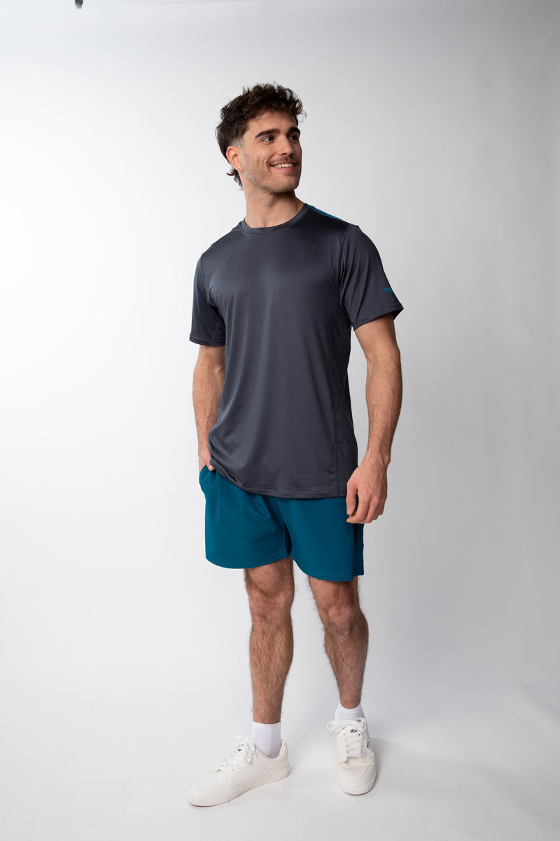 Polera deportiva cortes Hombre - Charcoal/Ligth Blue