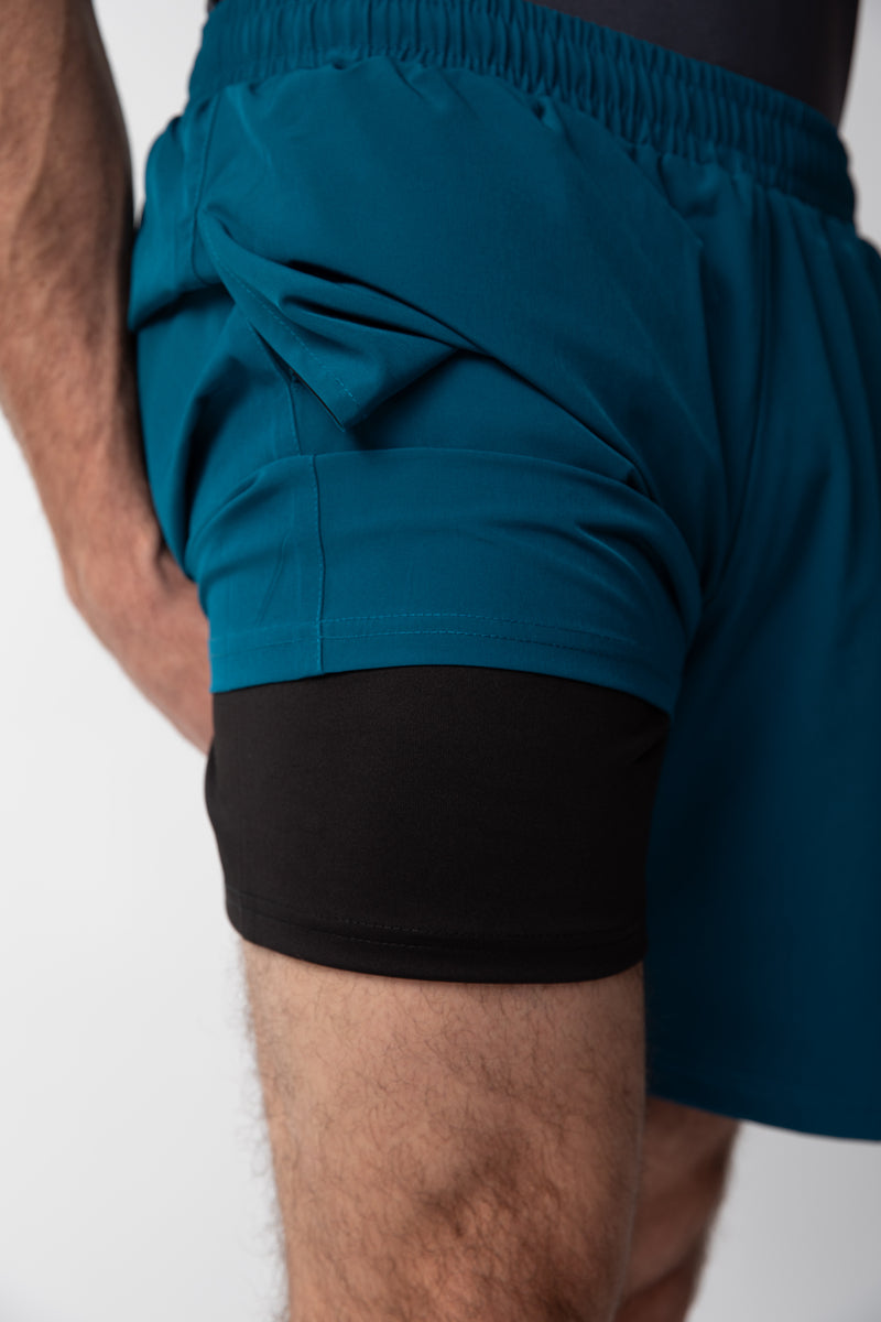 Short de Running Liso 2 en 1 Hombre - Azul Petroleo